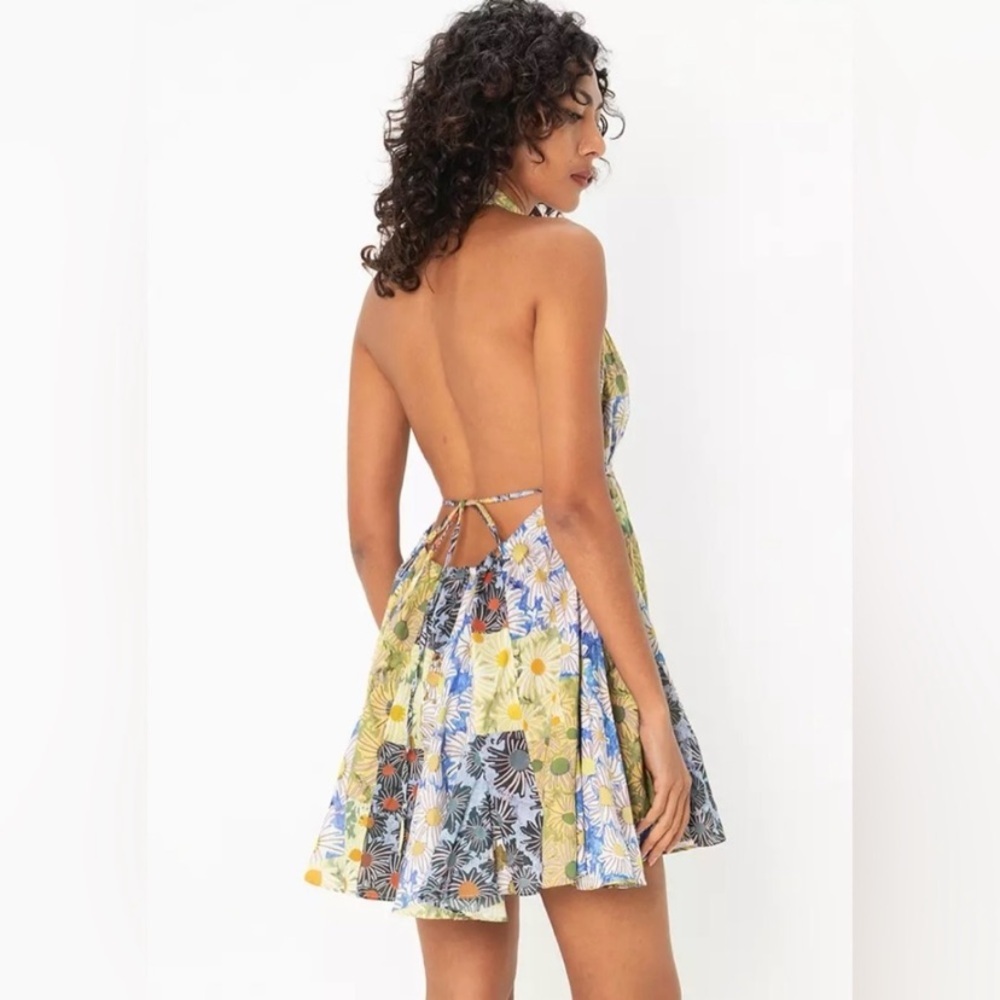Zara Halter High Low Backless Flowy Floral Beachy Lightweight Mini Dress Size XL - Picture 3 of 13